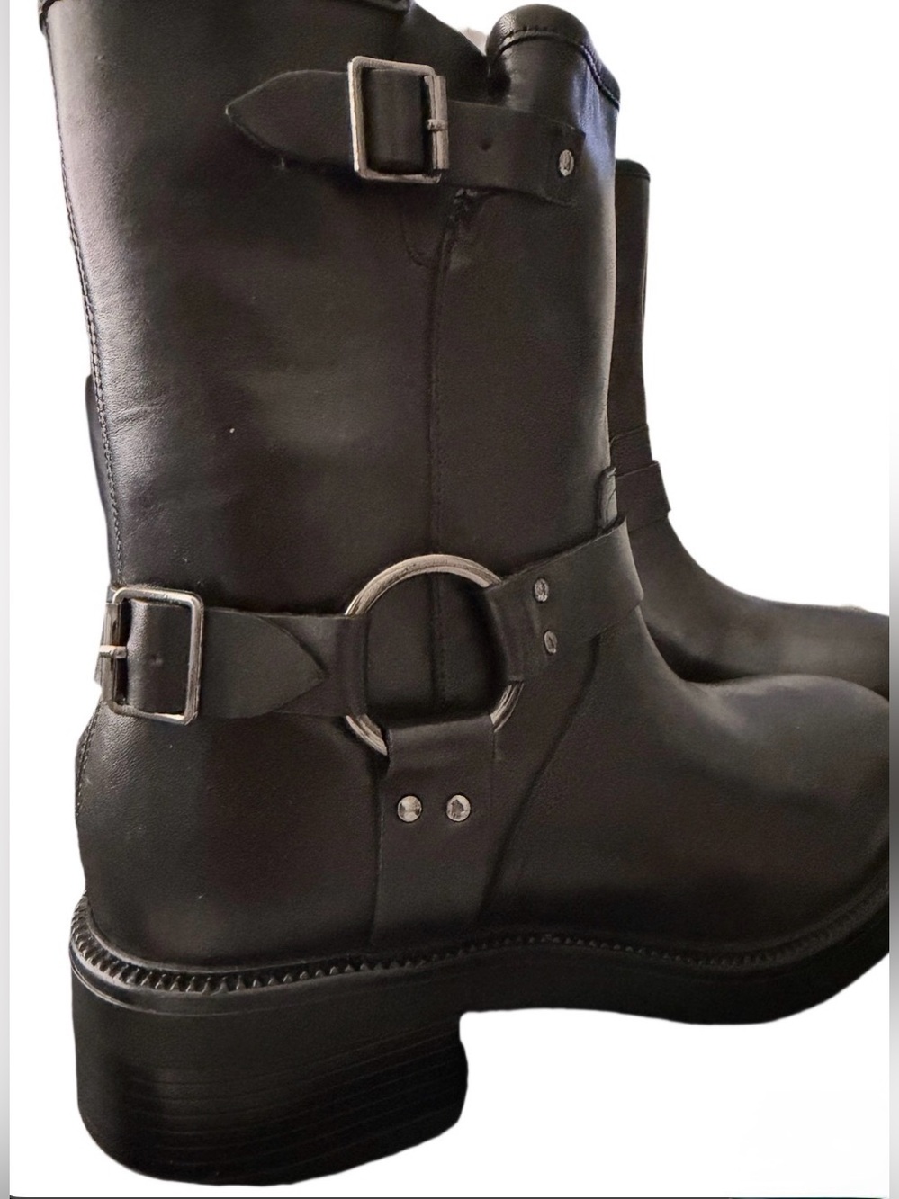Banana Republic Women’s Leather Calf Moto Mid-Calf Buckle Harness Boots Size 8 - Picture 4 of 11